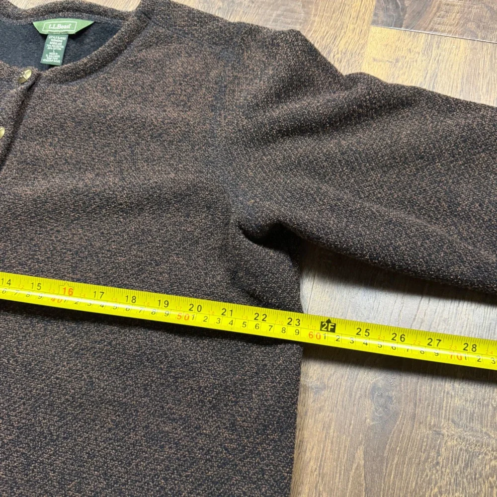 Vintage Y2K LL Bean Brown Textured Cardigan Jacket Metal Buttons Size L